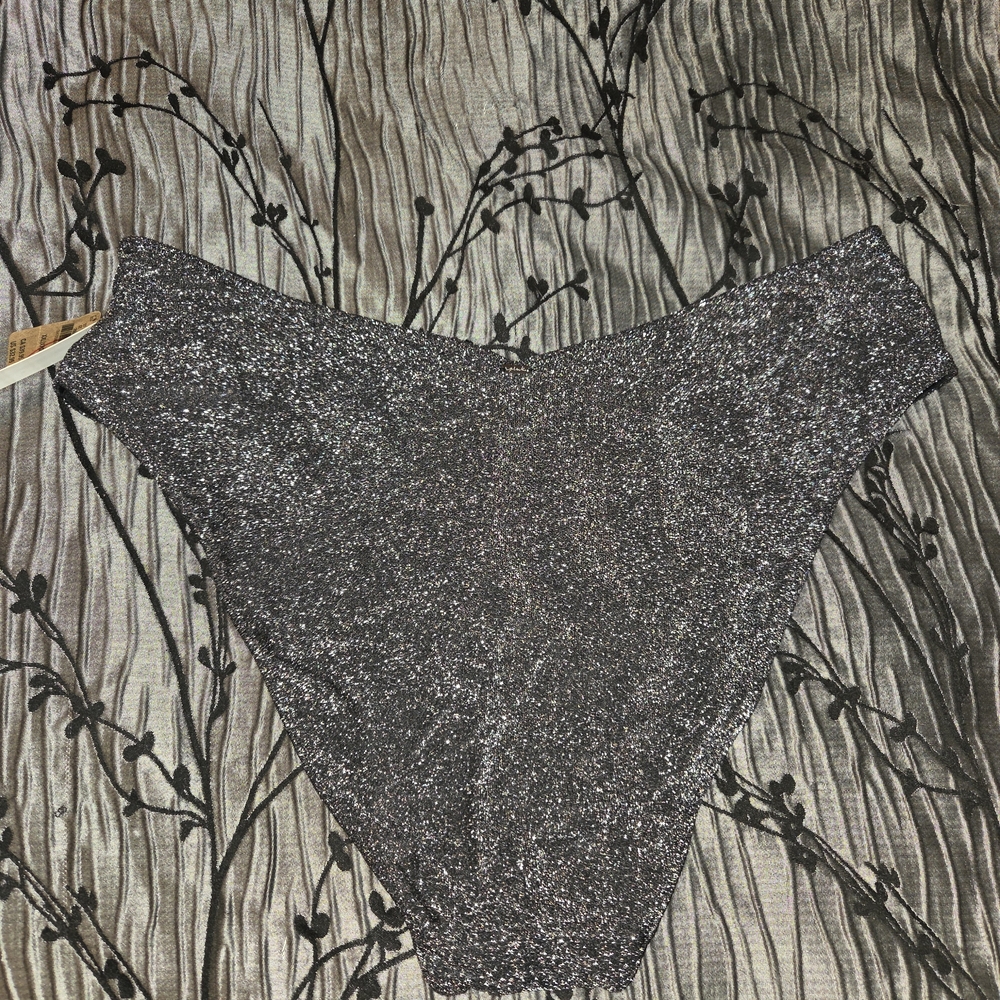 PINK Victoria's Secret Glittery Shimmer Black and Silver Bikini Bottom. Size XXL - Picture 7 of 9